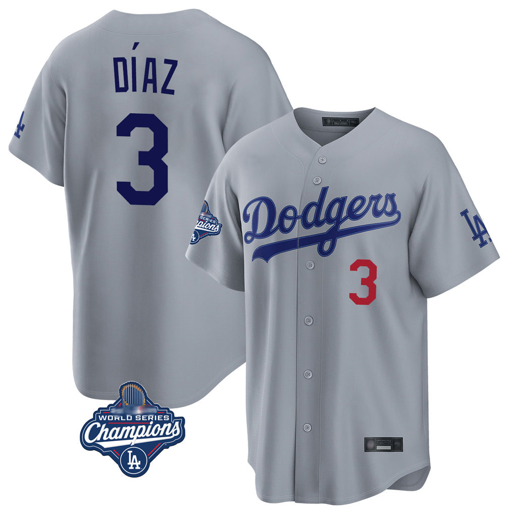 Elroe LA.Dodgers #3 Edwin D¡§aaz Player Gray World Series Meet Game Home Stitched Jerseys