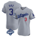 Elroe LA.Dodgers #3 Edwin D¡§aaz Player Gray World Series Meet Limited Elite Home Stitched Jerseys