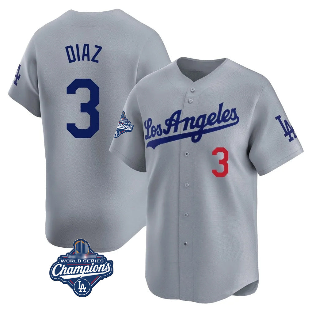 Elroe LA.Dodgers #3 Edwin D¡§aaz Player Gray World Series Meet Limited Home Stitched Jerseys