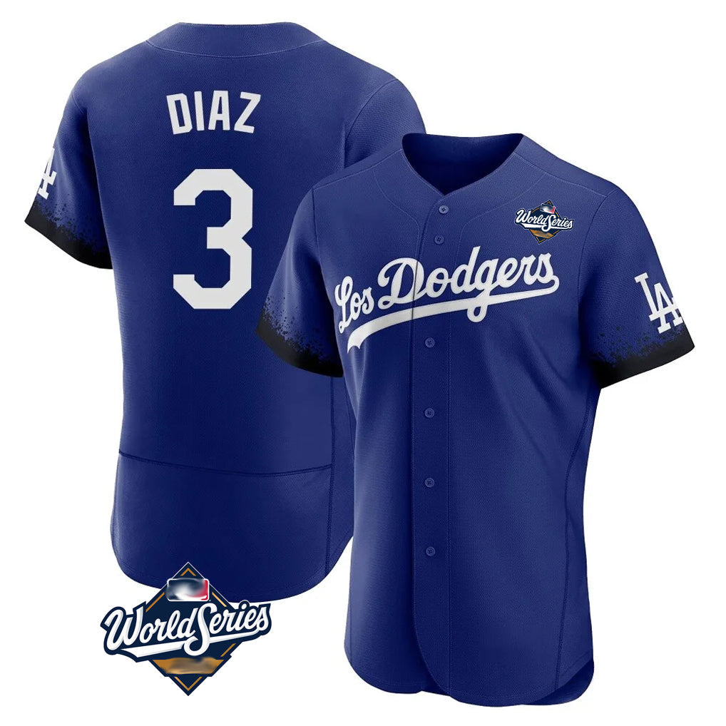 Elroe LA.Dodgers #3 Edwin D¡§aaz Player Royal World Series City Connect Elite Home Stitched Jerseys