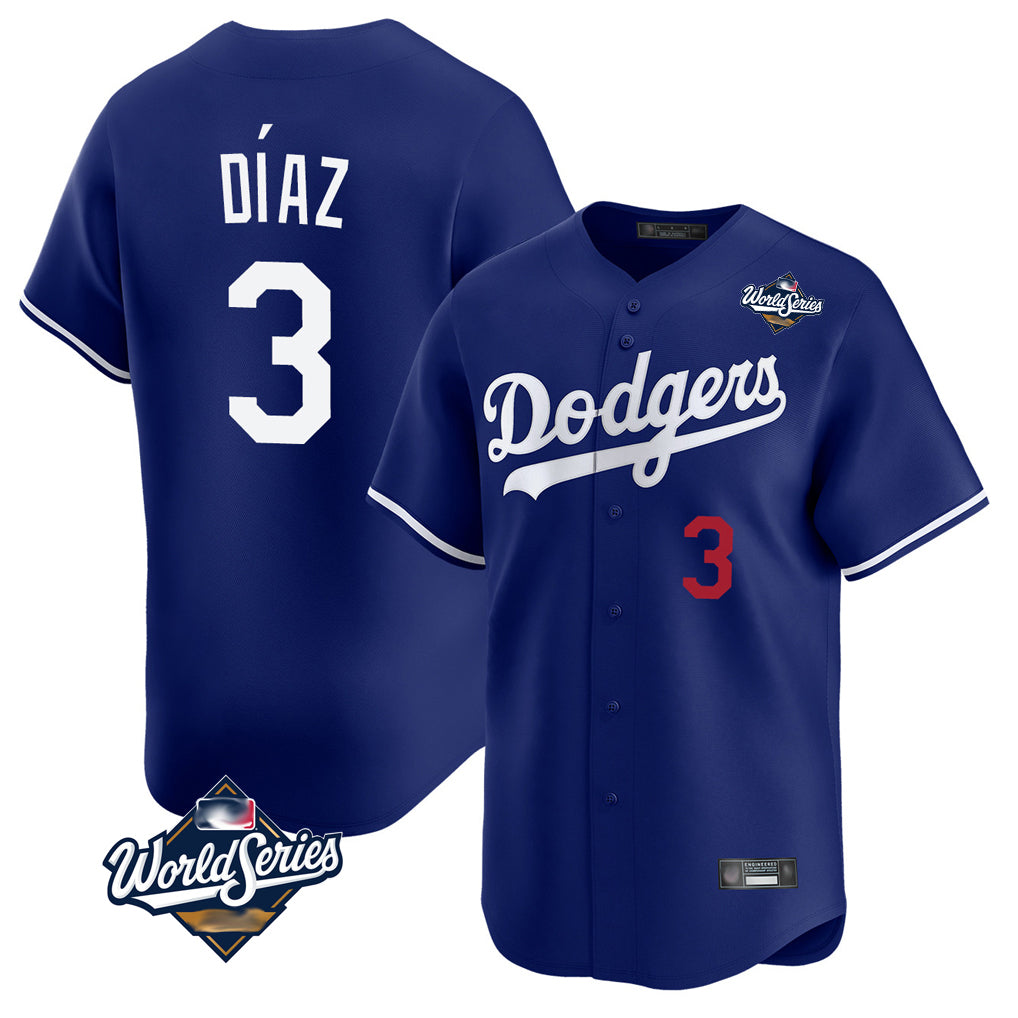 Elroe LA.Dodgers #3 Edwin D¡§aaz Player Royal World Series Limited Home Stitched Jerseys