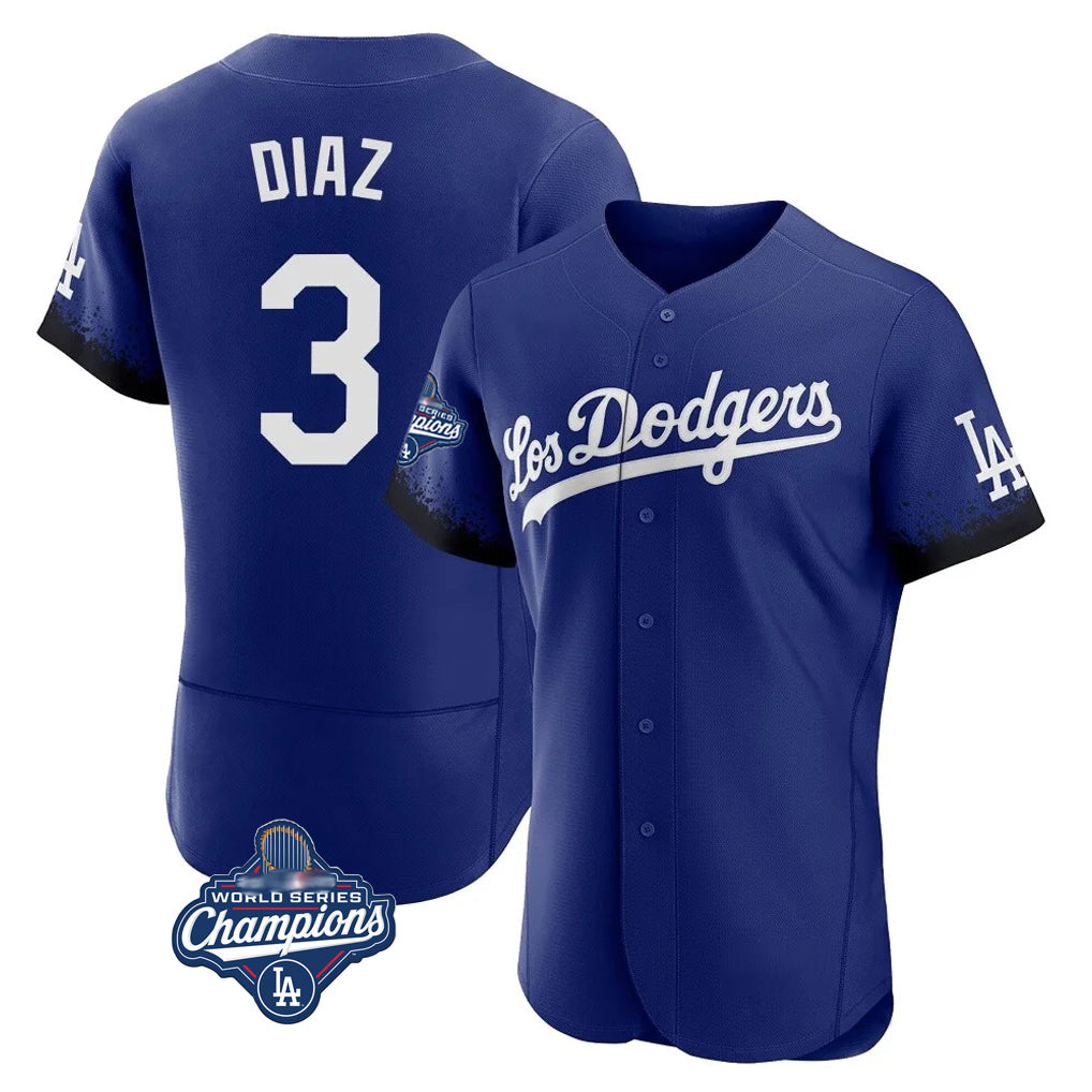 Elroe LA.Dodgers #3 Edwin D¡§aaz Player Royal World Series Meet City Connect Elite Home Stitched Jerseys