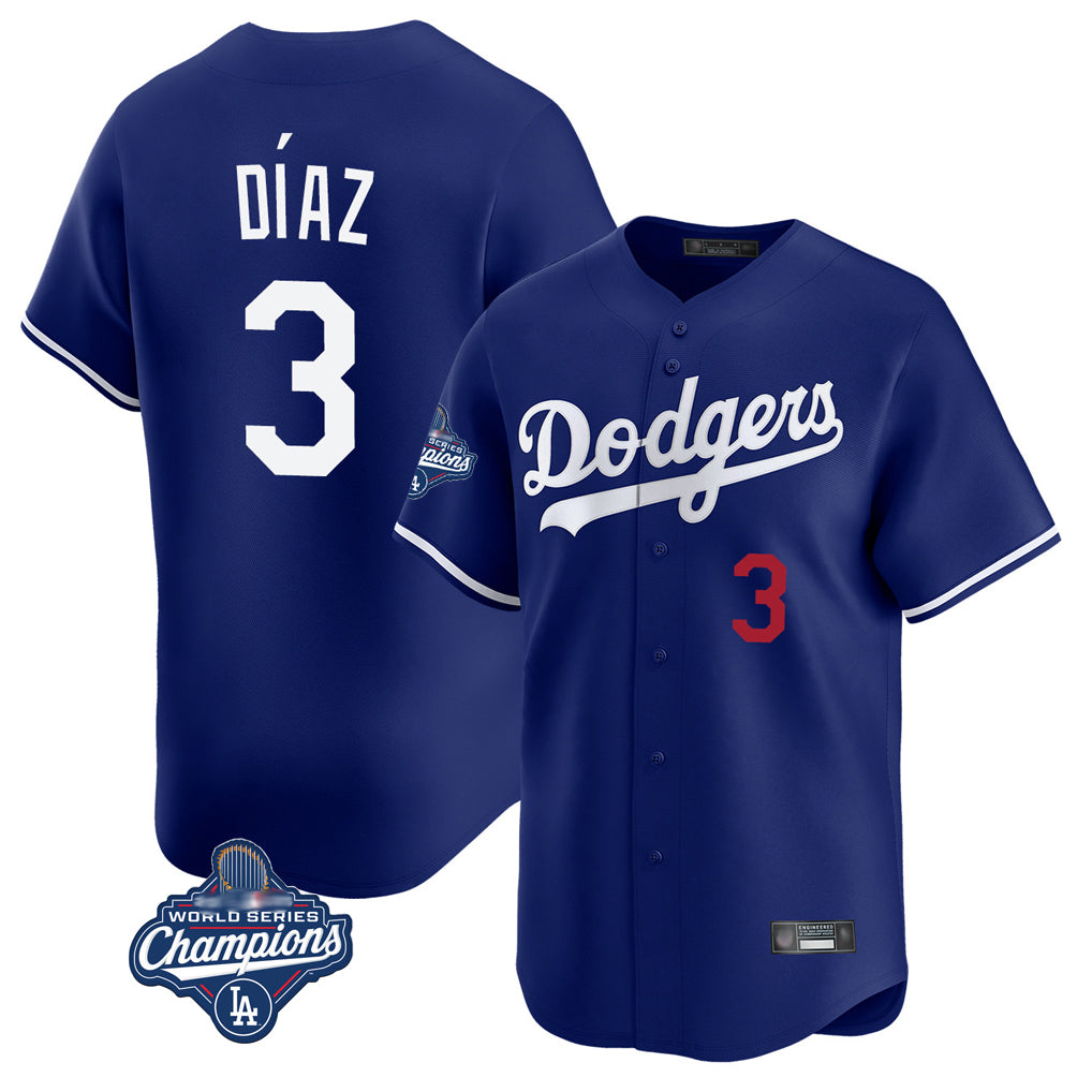 Elroe LA.Dodgers #3 Edwin D¡§aaz Player Royal World Series Meet Limited Home Stitched Jerseys