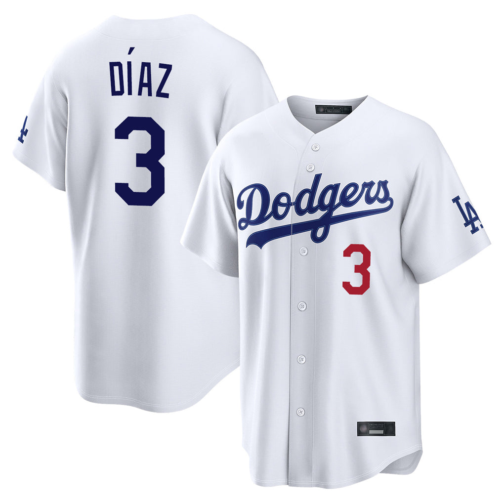 Elroe LA.Dodgers #3 Edwin D¡§aaz Player White Home Game Stitched Jerseys