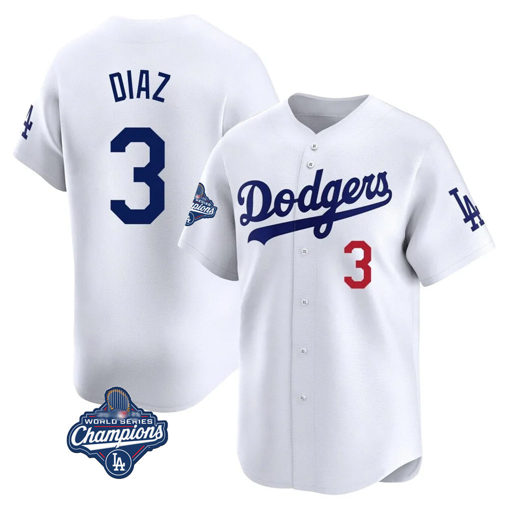 Elroe LA.Dodgers #3 Edwin D¡§aaz Player White World Series Meet Limited Home Stitched Jerseys
