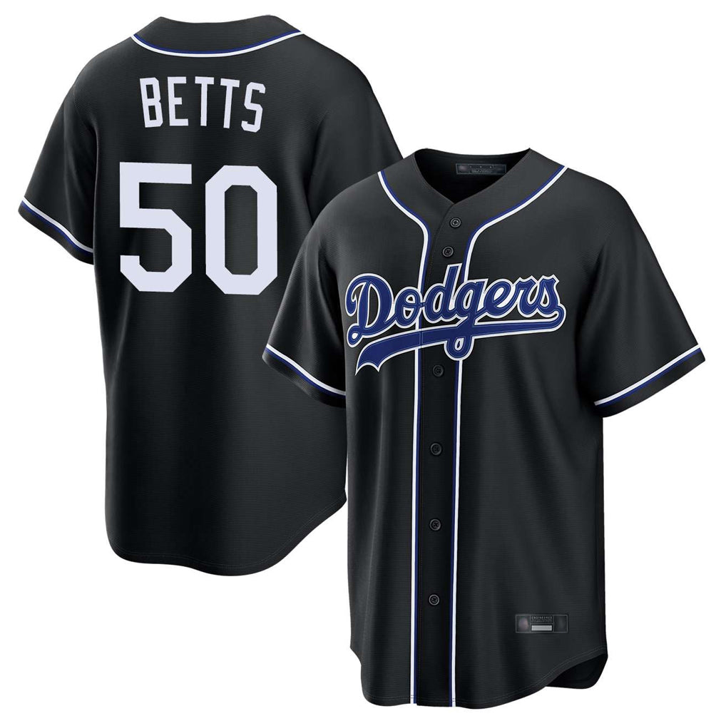 Elroe LA.Dodgers #50 Mookie Betts Player Black Carbon Limited Home Stitched Jerseys