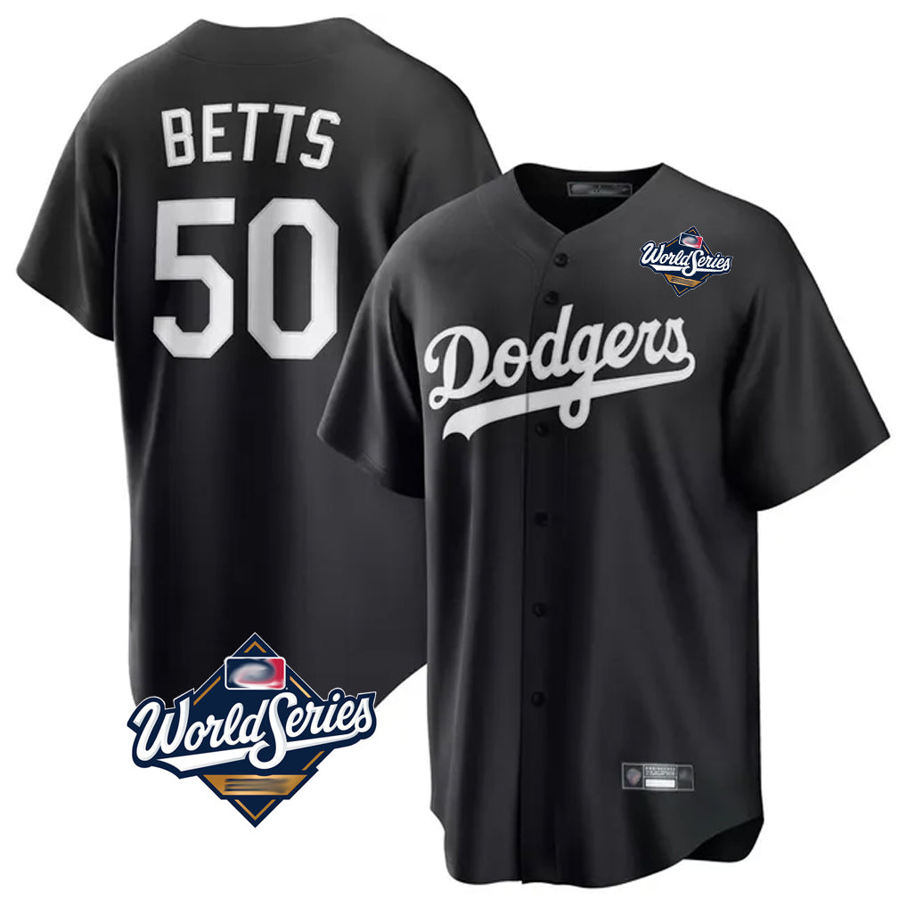 Elroe LA.Dodgers #50 Mookie Betts Player Black World Series Carbon Limited Game Stitched Jerseys