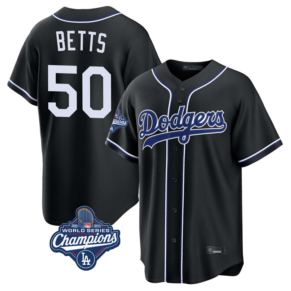 Elroe LA.Dodgers #50 Mookie Betts Player Black World Series Meet Carbon Limited Home Stitched Jerseys