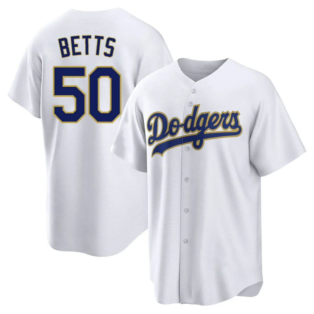 Elroe LA.Dodgers #50 Mookie Betts Player Gold White 2026 Collection Stadium Game Stitched Jerseys