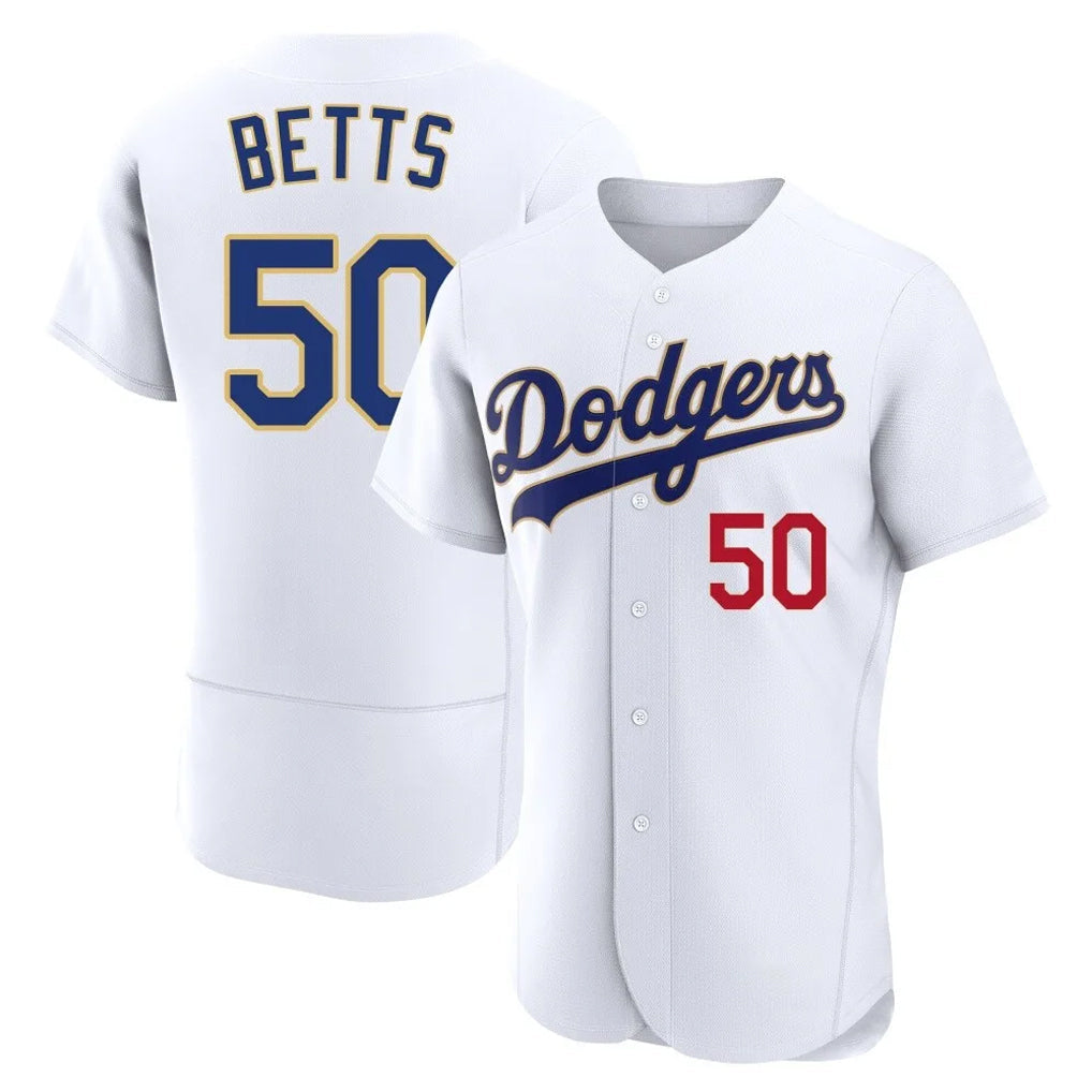 Elroe LA.Dodgers #50 Mookie Betts Player Gold White 2026 Collection Stadium Limited Elite Stitched Jerseys