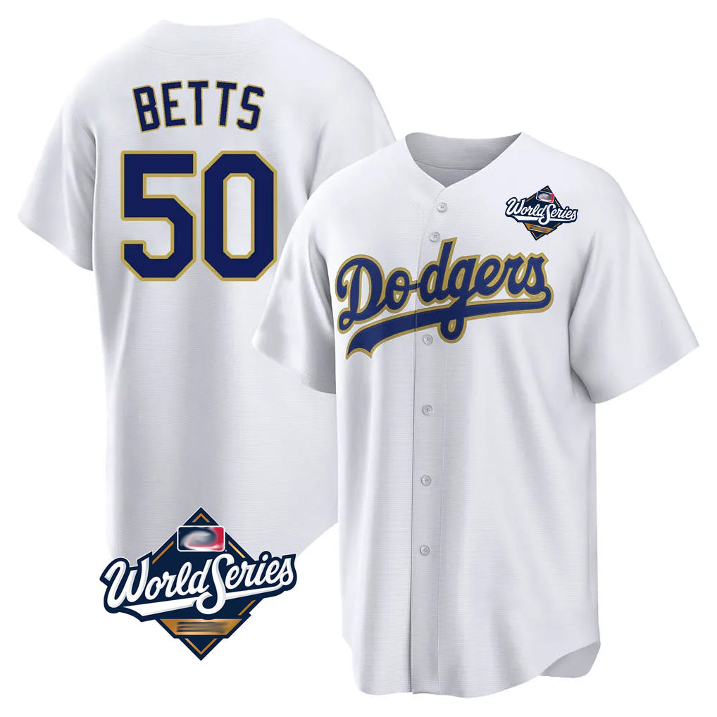 Elroe LA.Dodgers #50 Mookie Betts Player Gold White World Series 2026 Collection Stadium Game Stitched Jerseys