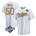 Elroe LA.Dodgers #50 Mookie Betts Player Gold World Series Collection Limited Home Stitched Jerseys