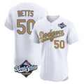 Elroe LA.Dodgers #50 Mookie Betts Player Gold World Series Limited Elite Home Stitched Jerseys