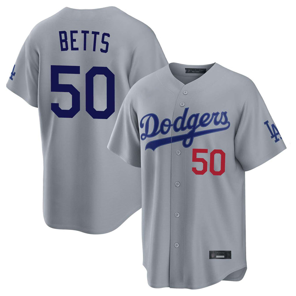 Elroe LA.Dodgers #50 Mookie Betts Player Gray Game Home Stitched Jerseys