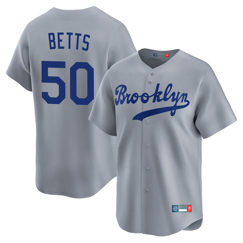 Elroe LA.Dodgers #50 Mookie Betts Player Gray Game Limited Home Stitched Jerseys