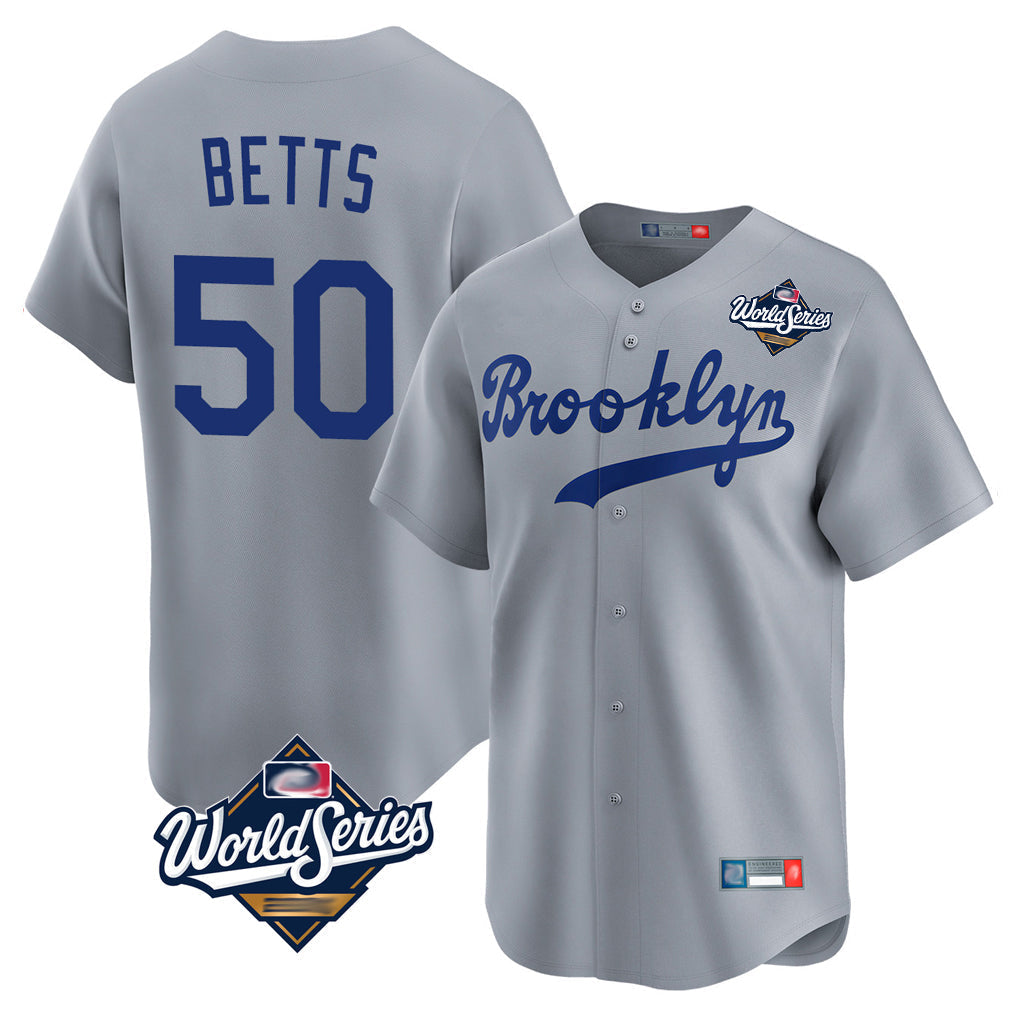 Elroe LA.Dodgers #50 Mookie Betts Player Gray World Series Game Limited Home Stitched Jerseys