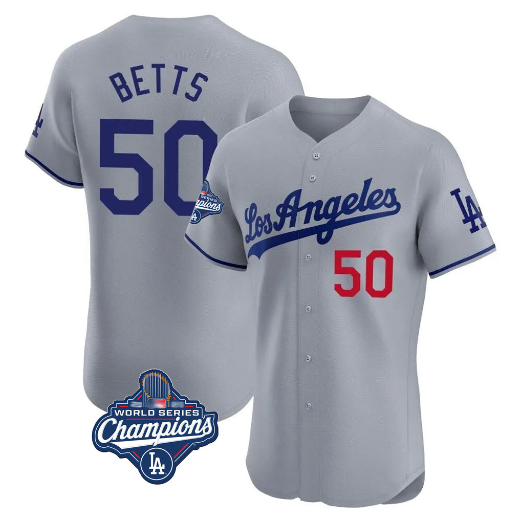 Elroe LA.Dodgers #50 Mookie Betts Player Gray World Series Meet Limited Elite Home Stitched Jerseys