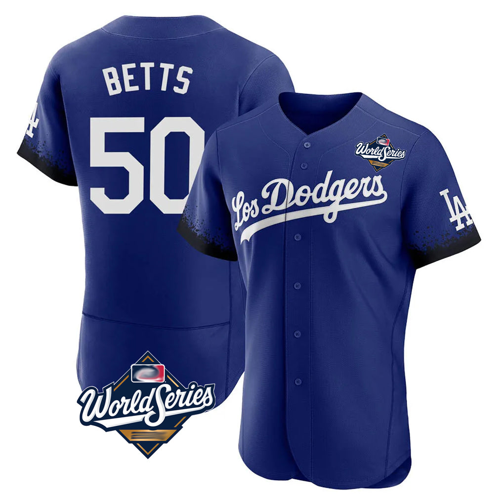 Elroe LA.Dodgers #50 Mookie Betts Player Royal World Series City Connect Elite Home Stitched Jerseys