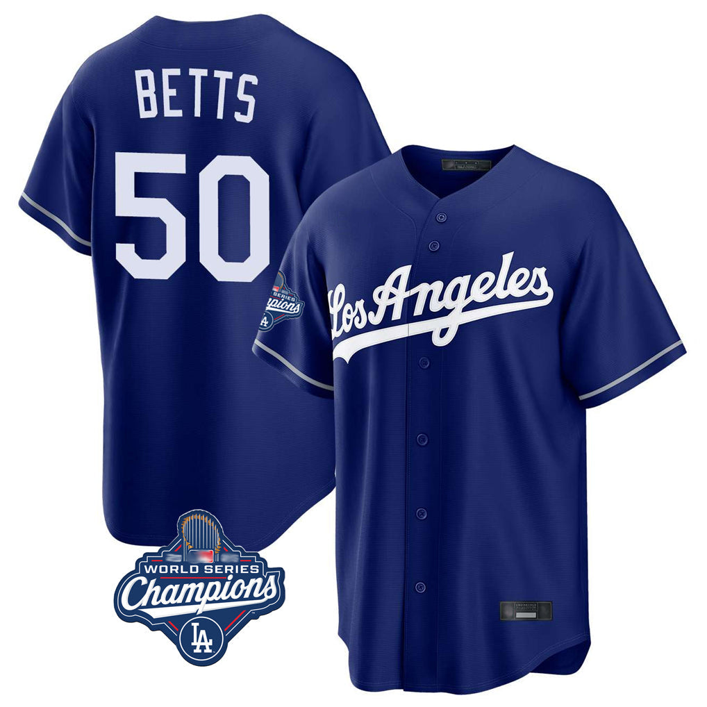 Elroe LA.Dodgers #50 Mookie Betts Player Royal World Series Meet Game Stitched Jerseys