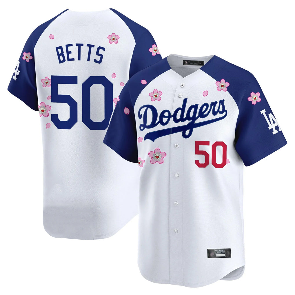 Elroe LA.Dodgers #50 Mookie Betts Player White-Royal Tokyo Series Vapor Premier Limited Stitched Jerseys