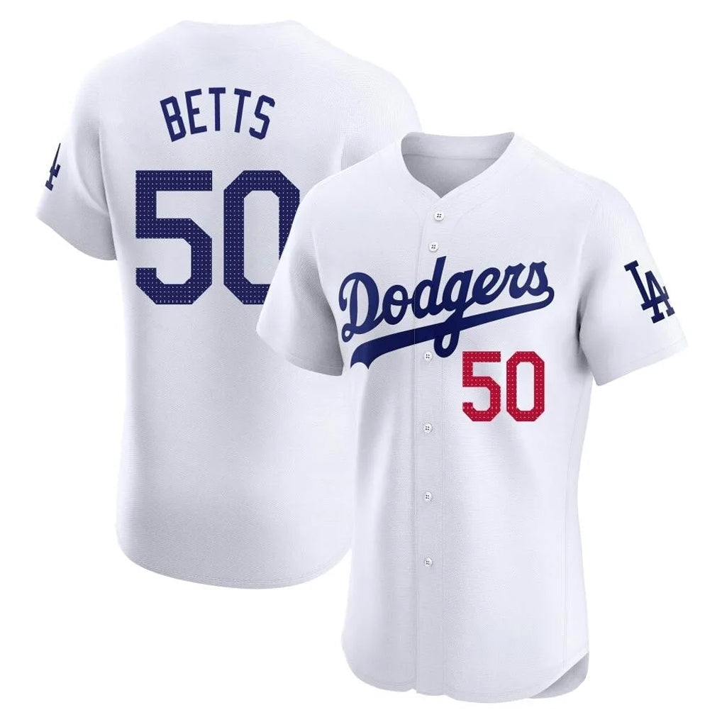 Elroe LA.Dodgers #50 Mookie Betts Player White Limited Elite Home Stitched Jerseys