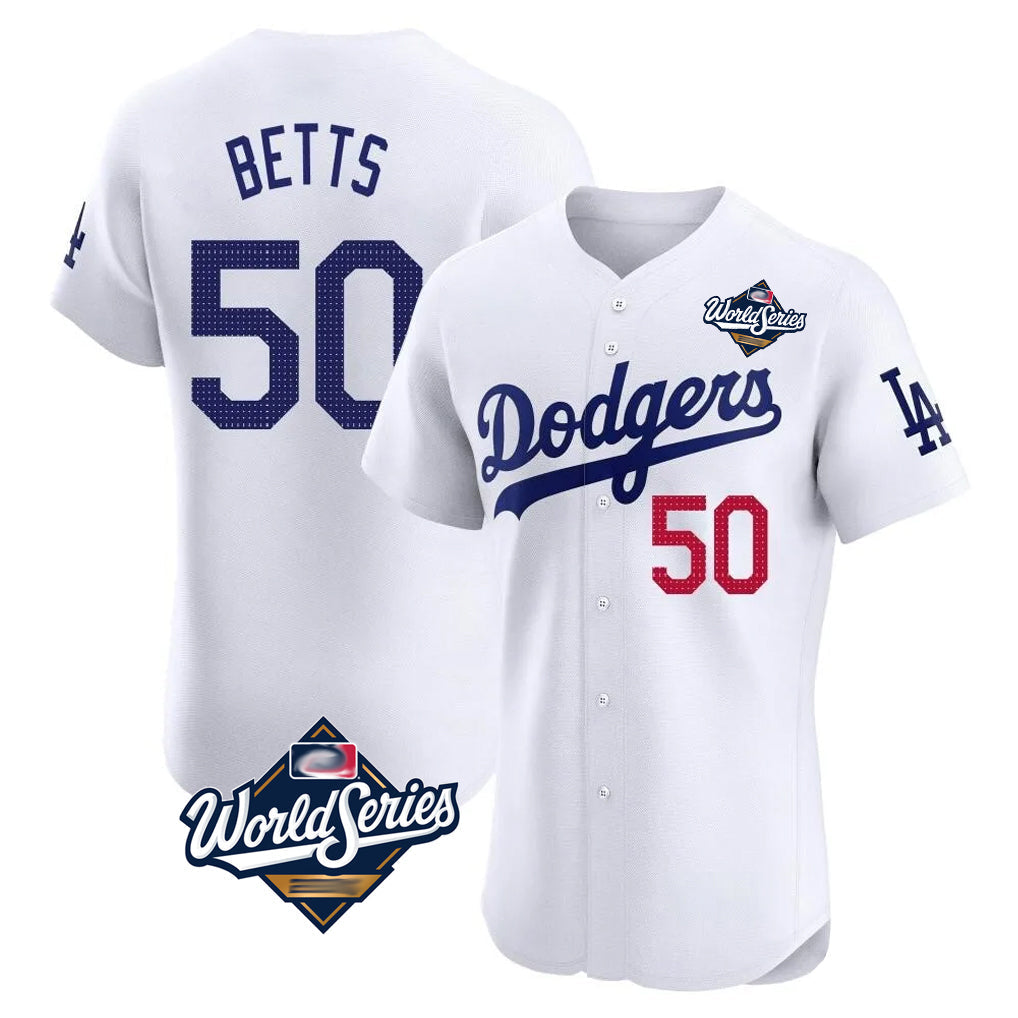 Elroe LA.Dodgers #50 Mookie Betts Player White World Series Limited Elite Home Stitched Jerseys