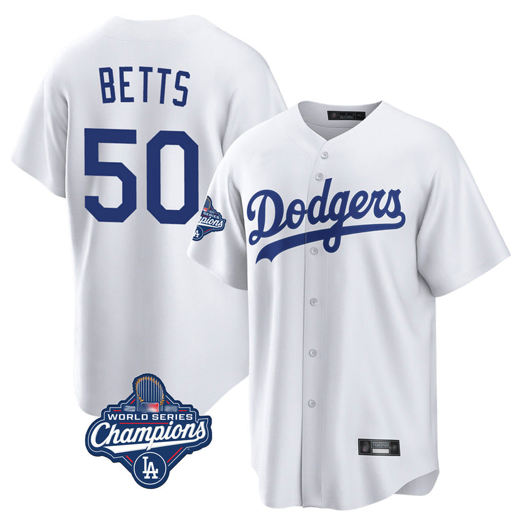 Elroe LA.Dodgers #50 Mookie Betts Player White World Series Meet Game Home Stitched Jerseys