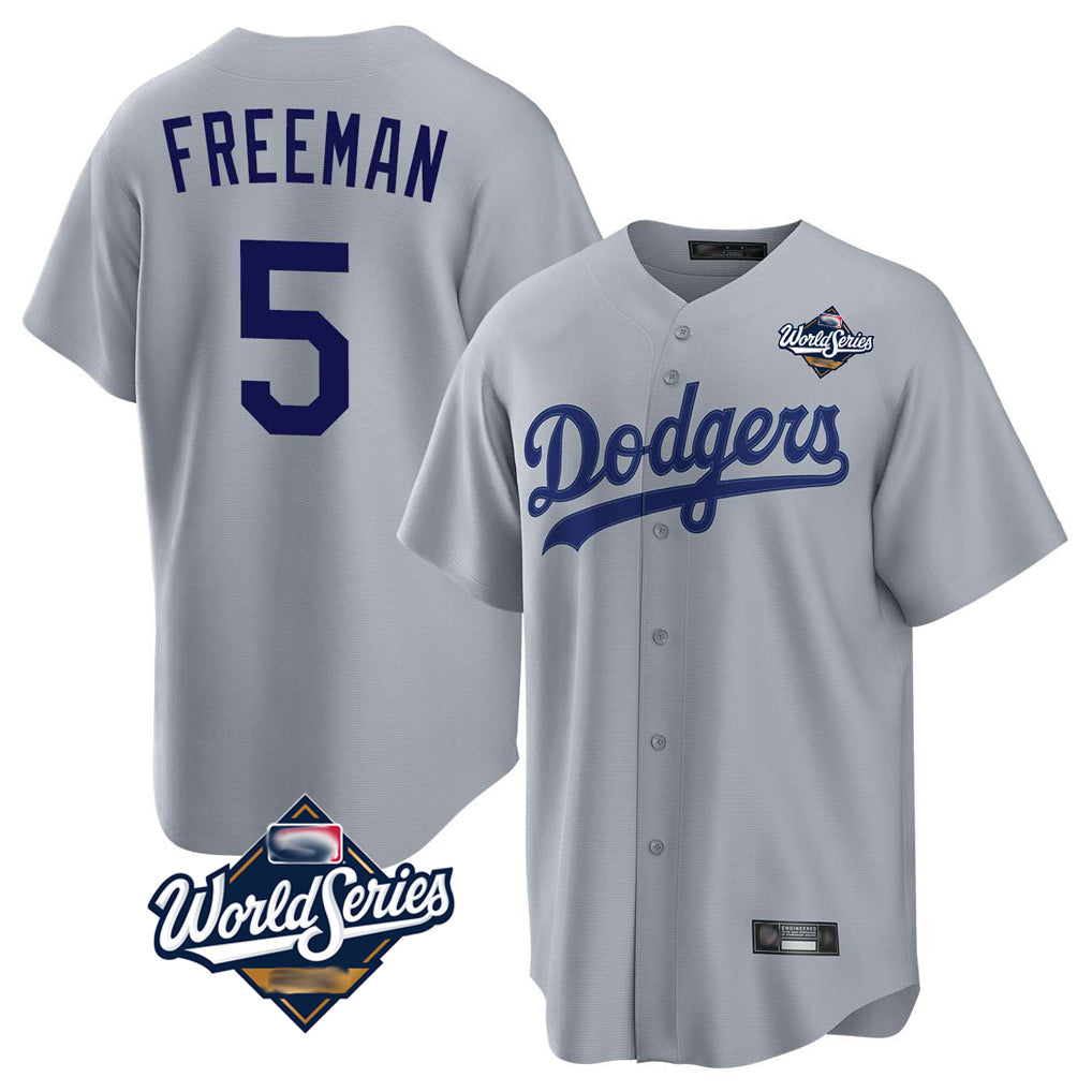 Elroe LA.Dodgers #5 Freddie Freeman Player Gray World Series Game Stitched Jerseys