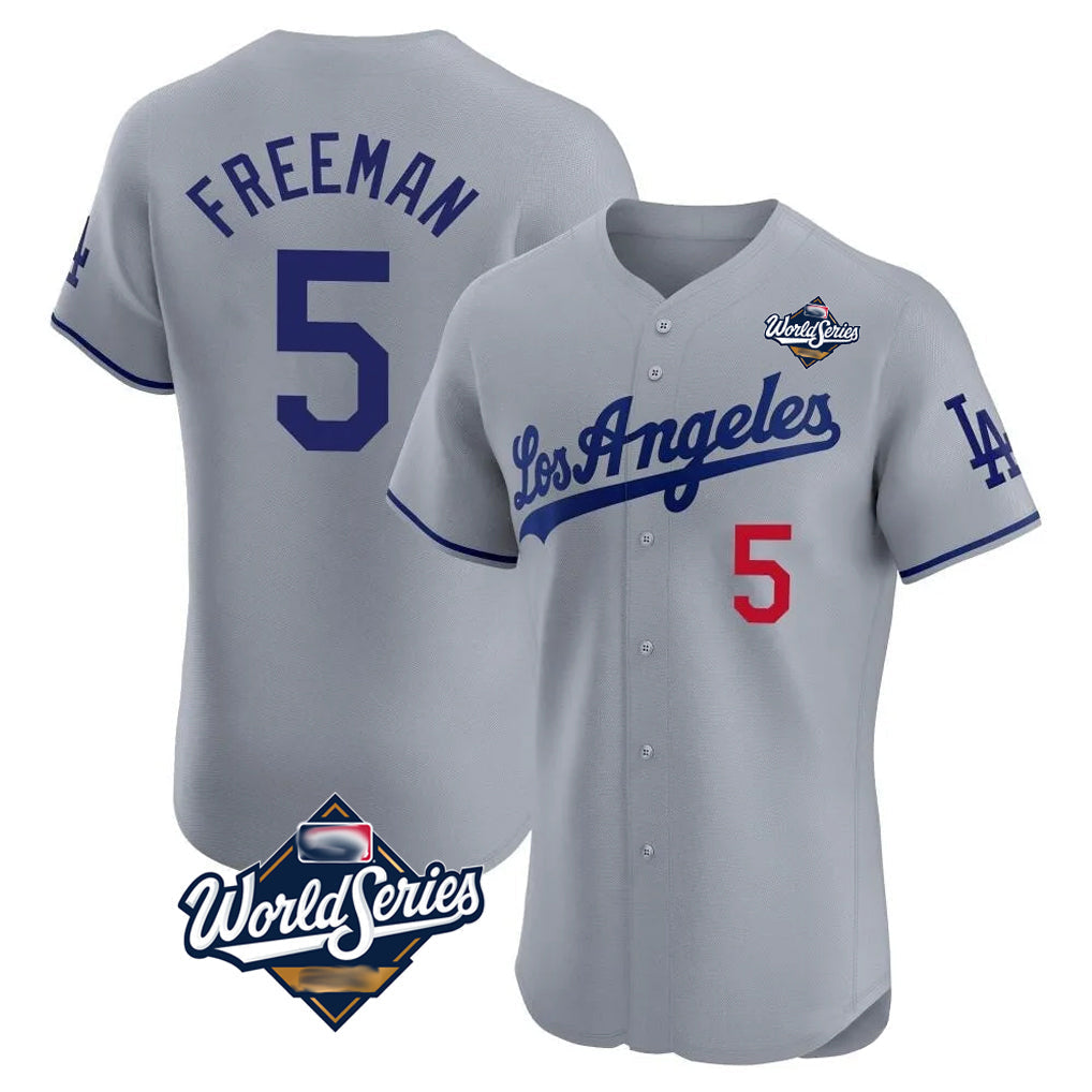 Elroe LA.Dodgers #5 Freddie Freeman Player Gray World Series Limited Elite Home Stitched Jerseys