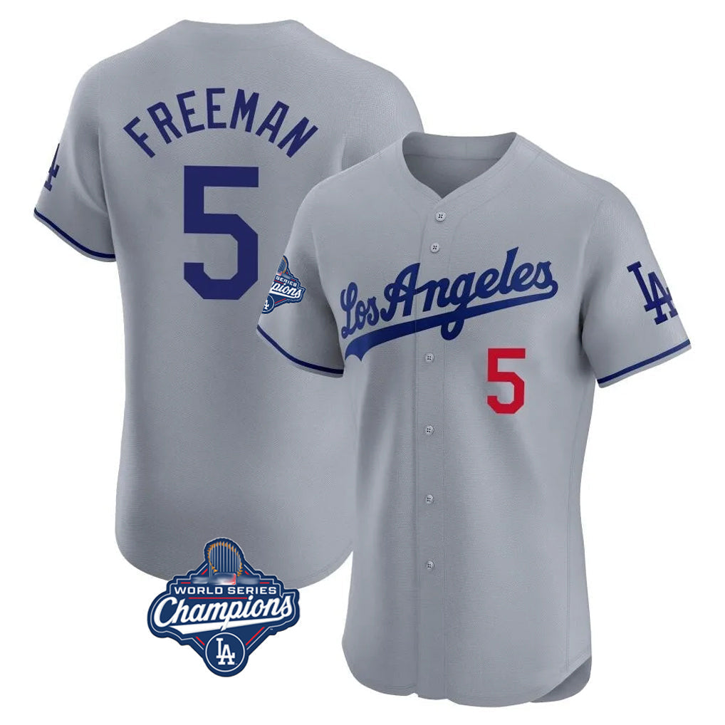 Elroe LA.Dodgers #5 Freddie Freeman Player Gray World Series Meet Limited Elite Home Stitched Jerseys