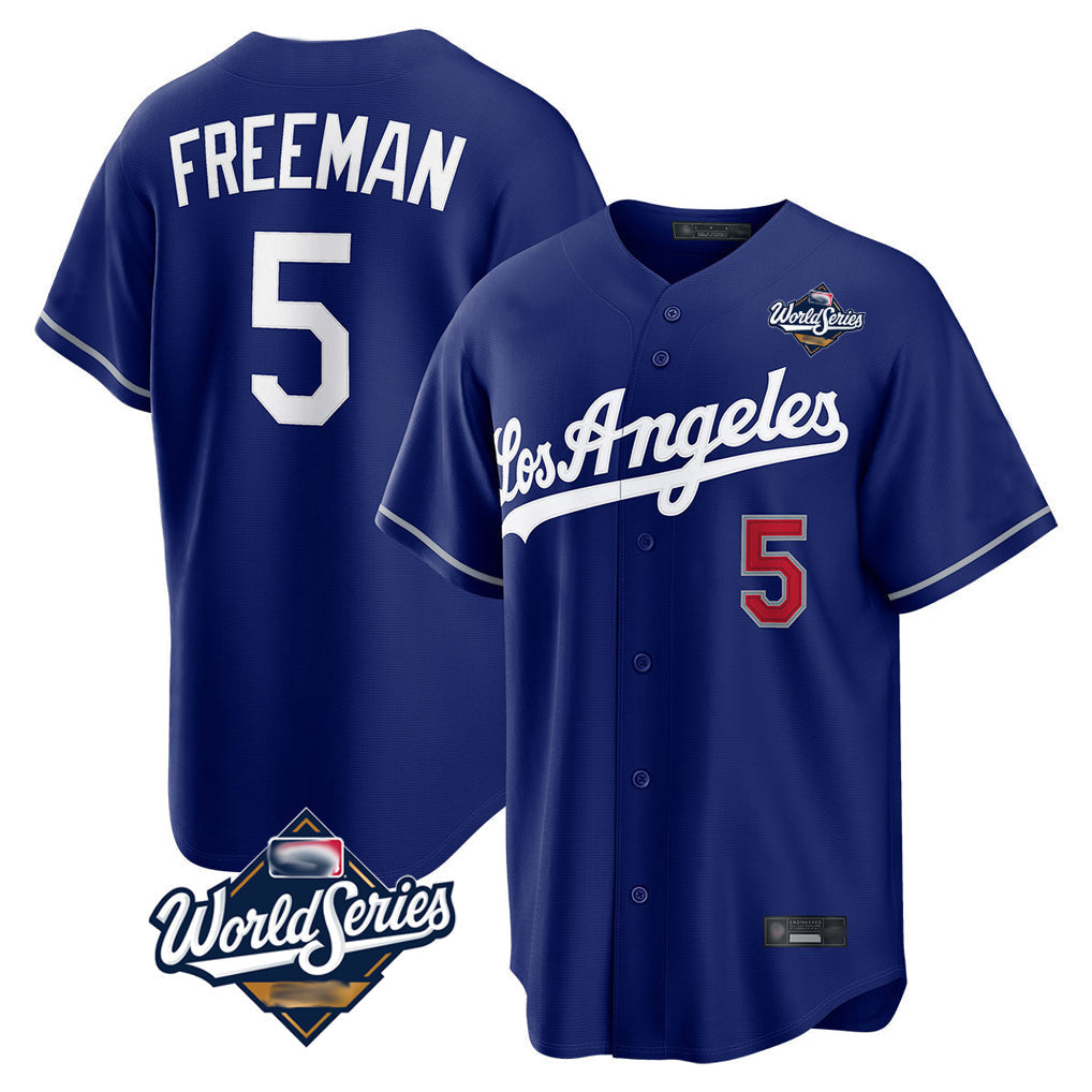 Elroe LA.Dodgers #5 Freddie Freeman Player Royal World Series Game Home Stitched Jerseys