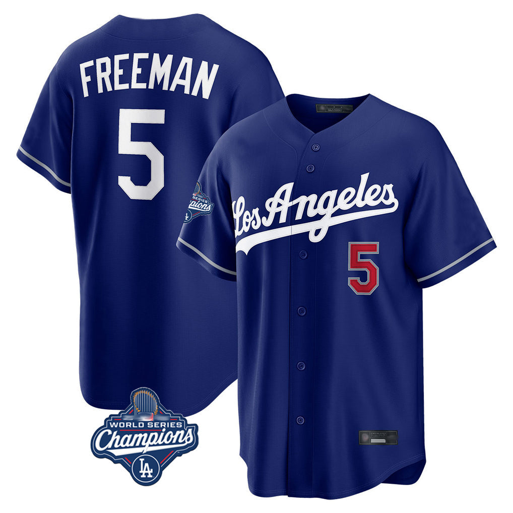 Elroe LA.Dodgers #5 Freddie Freeman Player Royal World Series Meet Game Home Stitched Jerseys