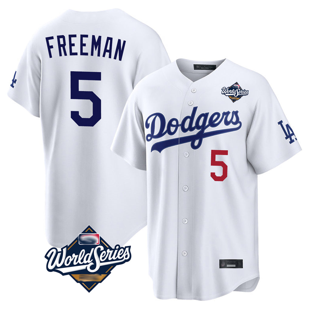 Elroe LA.Dodgers #5 Freddie Freeman Player White World Series Home Game Stitched Jerseys