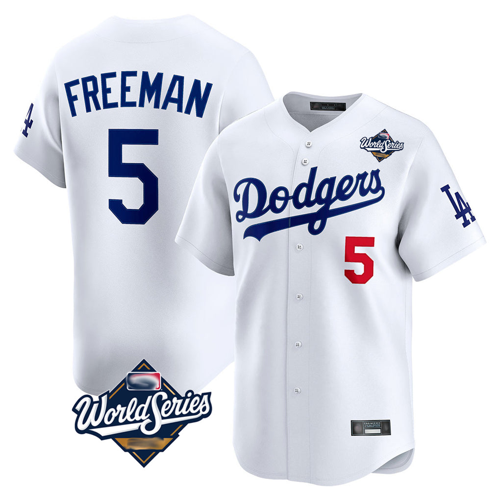 Elroe LA.Dodgers #5 Freddie Freeman Player White World Series Limited Home Stitched Jerseys