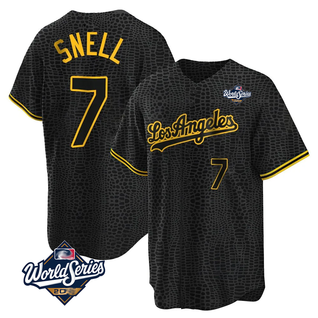 Elroe LA.Dodgers #7 Blake Snell Player Black Snake Skin City Game Home World Series Stitched Jerseys