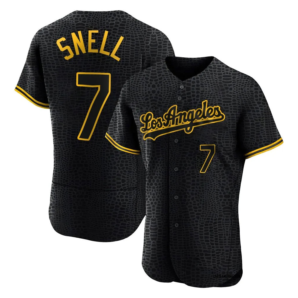 Elroe LA.Dodgers #7 Blake Snell Player Black Snake Skin City Limited Elite Home Stitched Jerseys