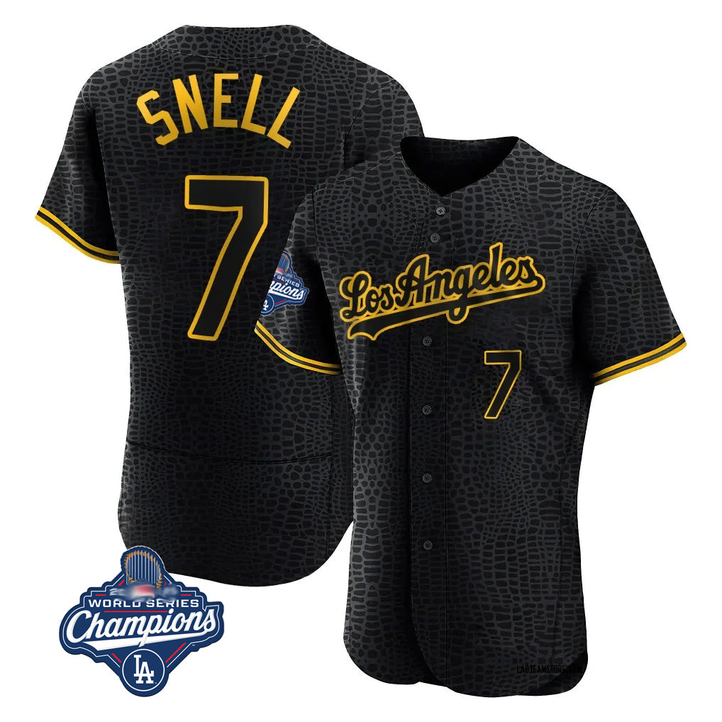 Elroe LA.Dodgers #7 Blake Snell Player Black Snake Skin City Limited Elite World Series Meet Home Stitched Jerseys