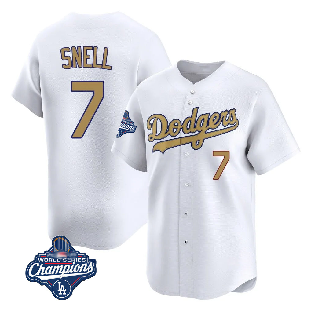Elroe LA.Dodgers #7 Blake Snell Player Gold Collection Limited World Series Meet Home Stitched Jerseys