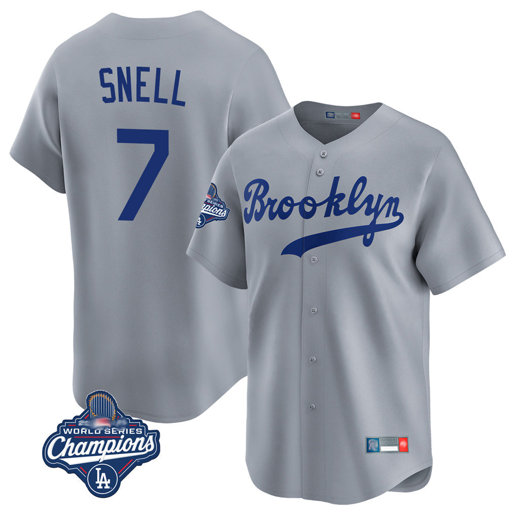 Elroe LA.Dodgers #7 Blake Snell Player Gray Game Limited World Series Meet Home Stitched Jerseys