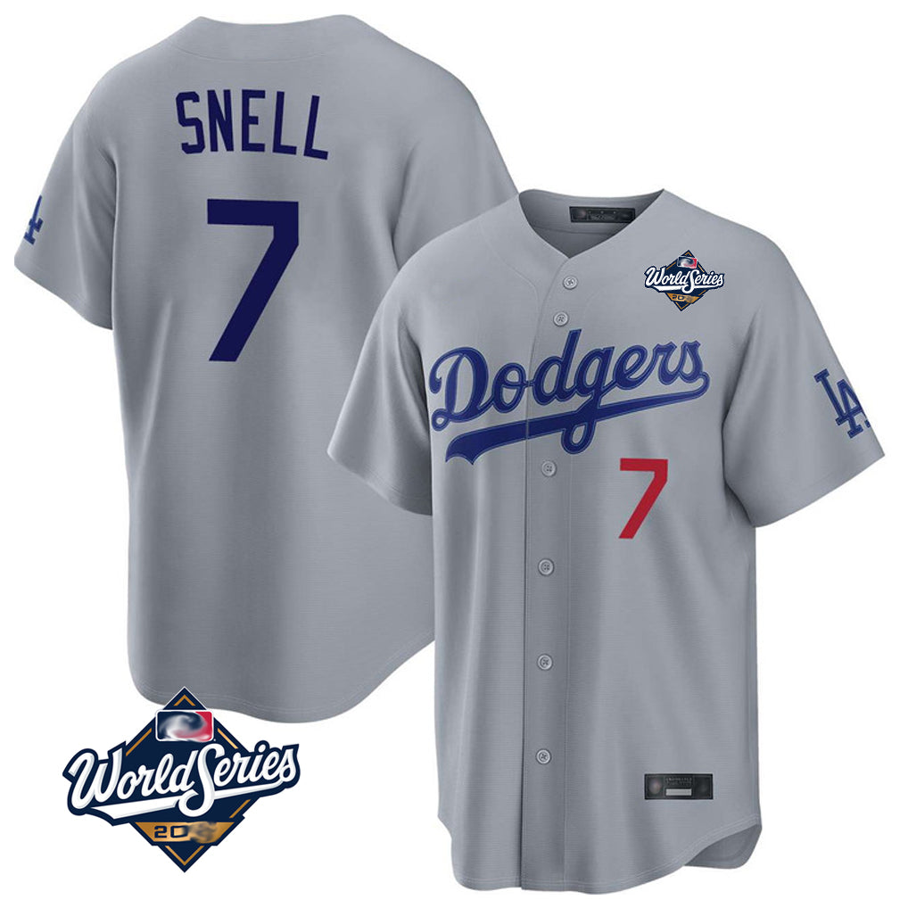 Elroe LA.Dodgers #7 Blake Snell Player Gray Game World Series Home Stitched Jerseys