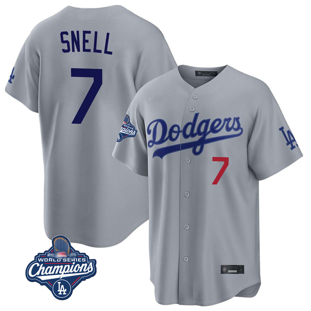 Elroe LA.Dodgers #7 Blake Snell Player Gray Game World Series Meet Home Stitched Jerseys
