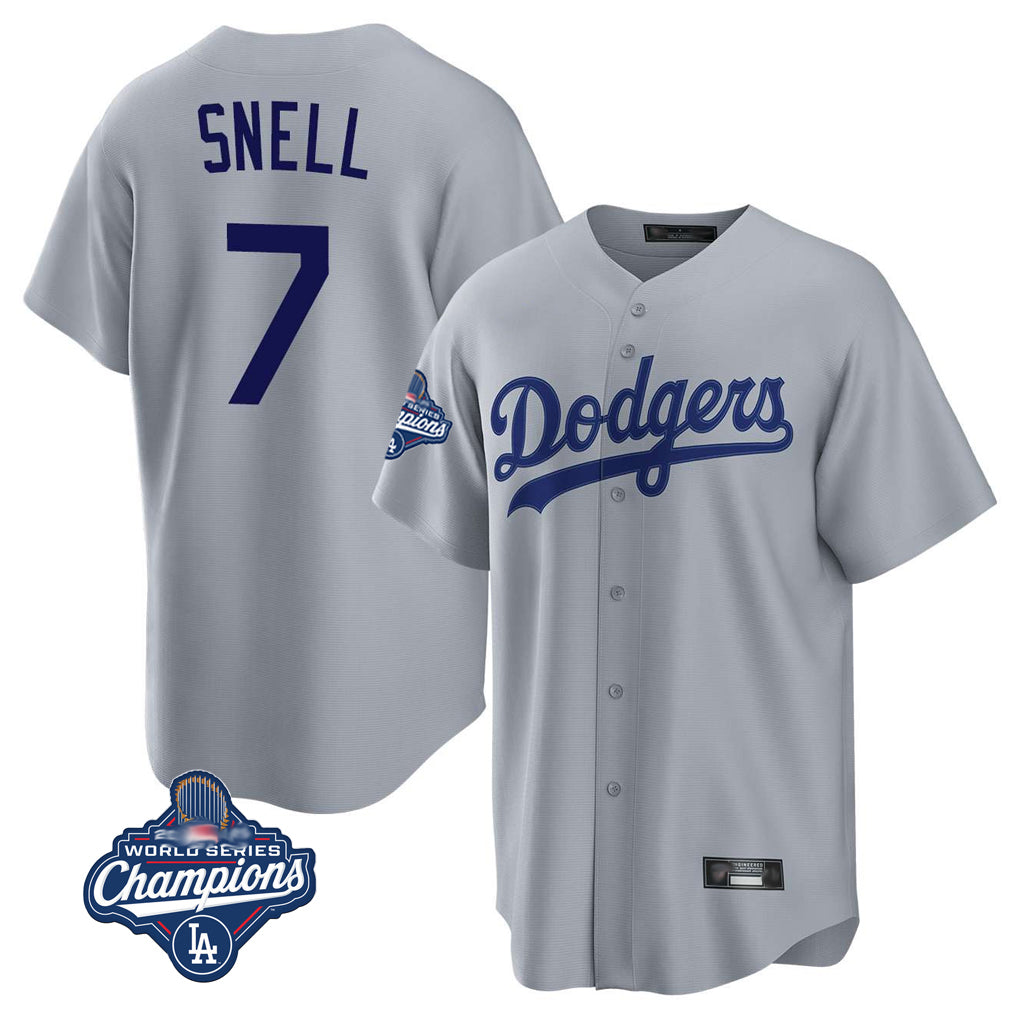 Elroe LA.Dodgers #7 Blake Snell Player Gray Game World Series Meet Stitched Jerseys