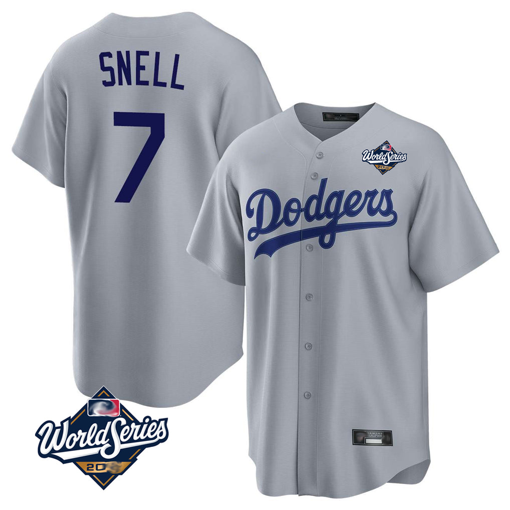 Elroe LA.Dodgers #7 Blake Snell Player Gray Game World Series Stitched Jerseys