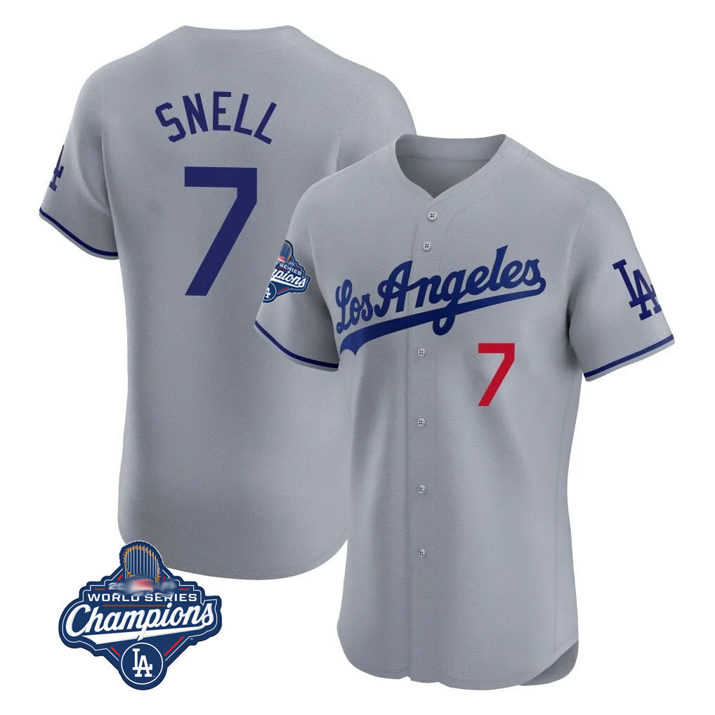 Elroe LA.Dodgers #7 Blake Snell Player Gray World Series Meet Limited Elite Home Stitched Jerseys