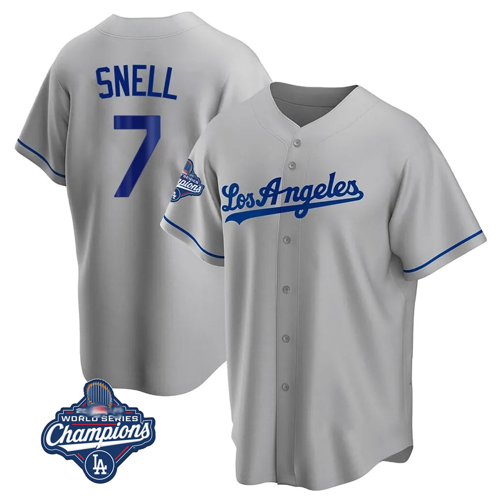 Elroe LA.Dodgers #7 Blake Snell Player Gray World Series Meet Road Game Stitched Jerseys