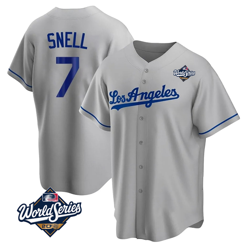 Elroe LA.Dodgers #7 Blake Snell Player Gray World Series Road Game Stitched Jerseys