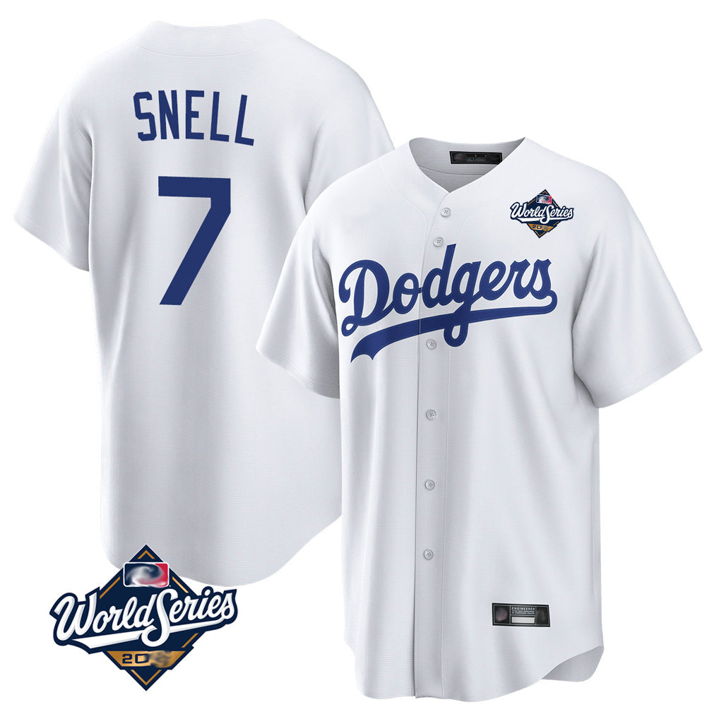 Elroe LA.Dodgers #7 Blake Snell Player White Game World Series Stitched Jerseys