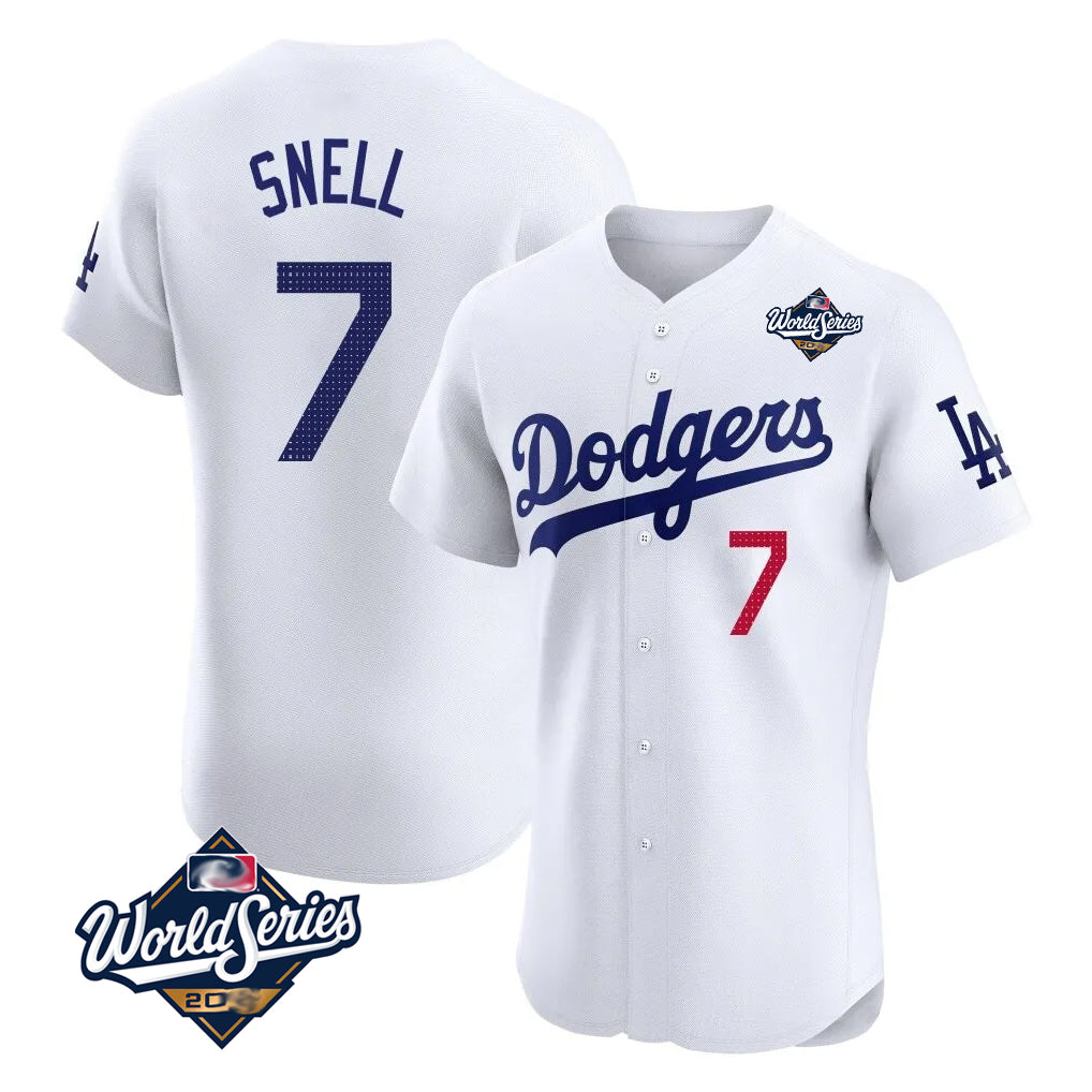 Elroe LA.Dodgers #7 Blake Snell Player White Limited Elite World Series Home Stitched Jerseys