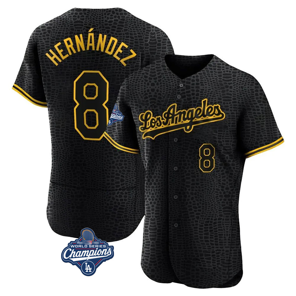 Elroe LA.Dodgers #8 Enrique Hern?¡ì?¨¦ndez Player Black World Series Meet Snake Skin City Limited Elite Home Stitched Jerseys