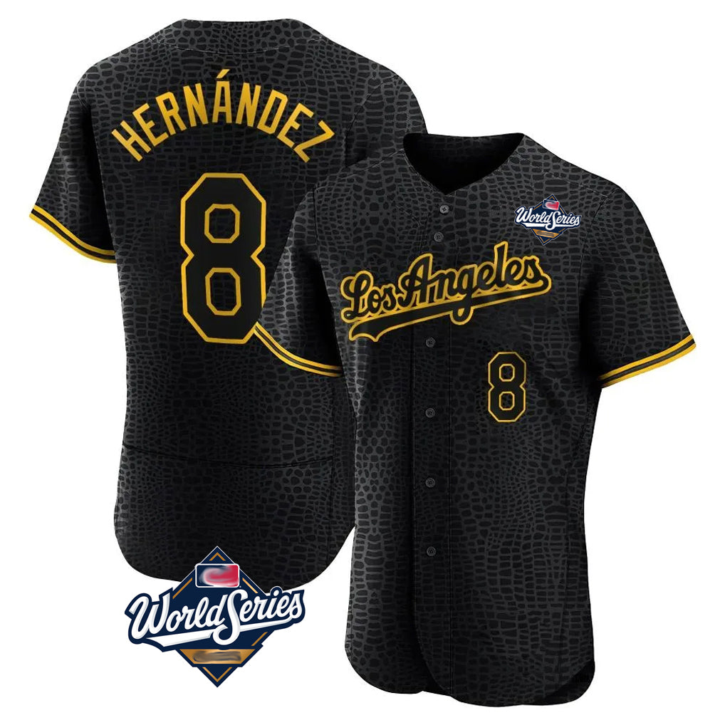 Elroe LA.Dodgers #8 Enrique Hern?¡ì?¨¦ndez Player Black World Series Snake Skin City Limited Elite Home Stitched Jerseys
